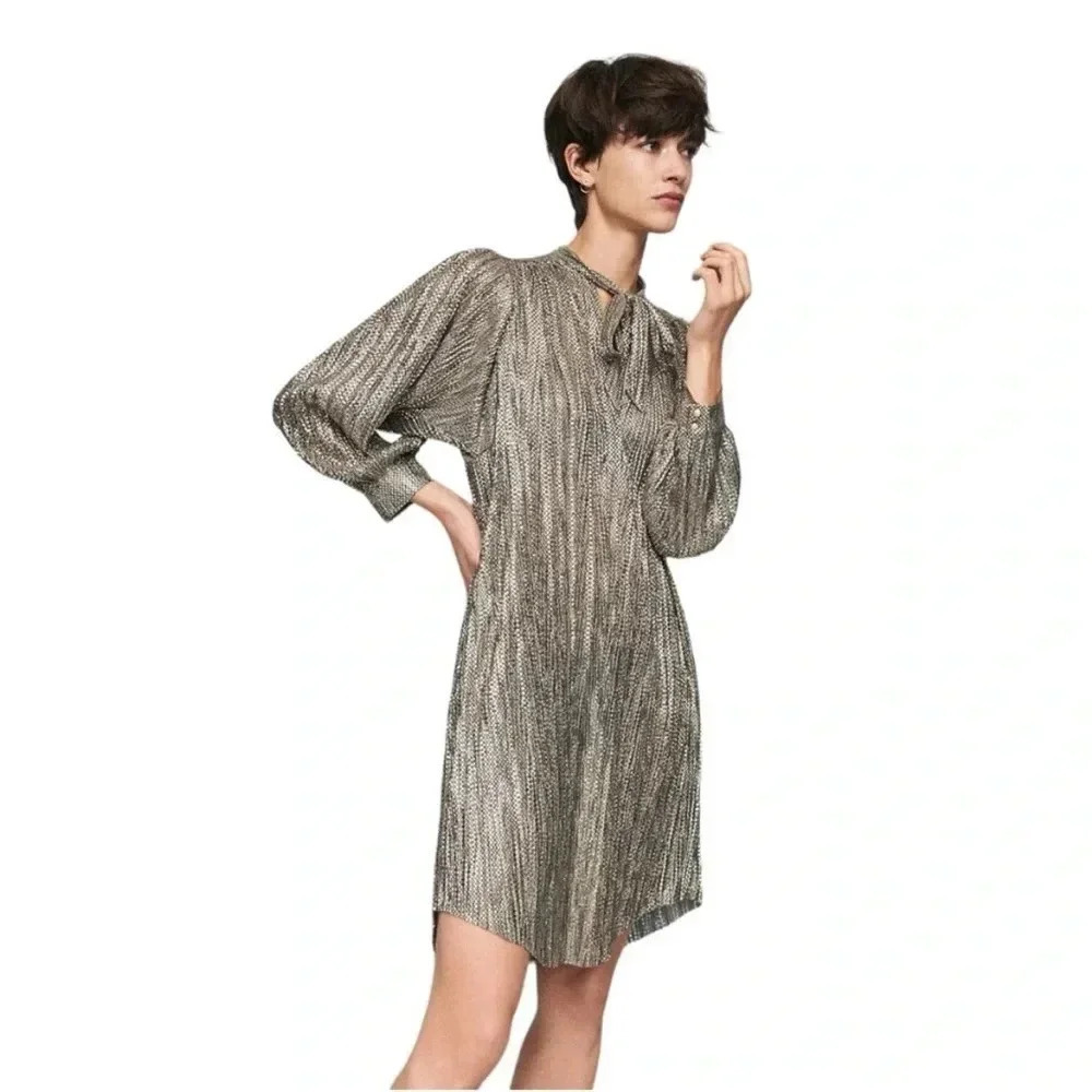 Sabina Musayev Eugene gold tied metallic tunic dress